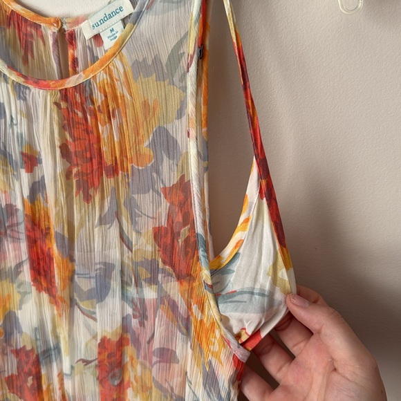 Sundance Floral Cupro Maxi Cream Dress Medium Slip Sleeveless Cottagecore Boho - Picture 3 of 6